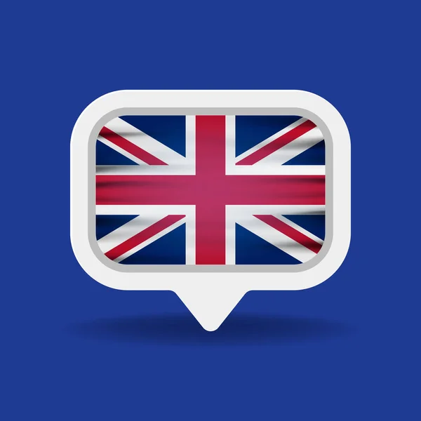 Valkoinen Puhekupla Jossa Ison Britannian Lippu Pitkä Varjo Sinisellä Pohjalla — vektorikuva