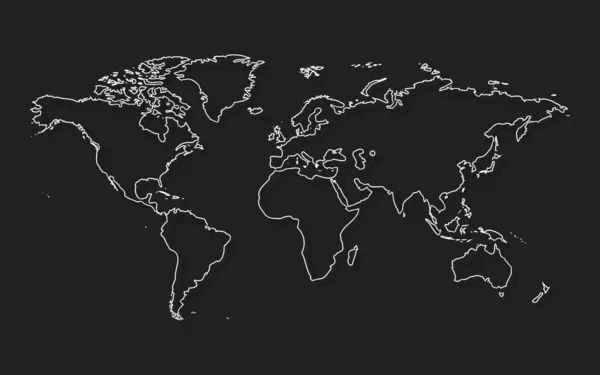Mapa Světa Bílé Obrysy Izolované Černém Pozadí Abstraktní Umění Ilustrace — Stockový vektor
