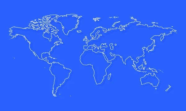 Weiße Weltkarte Umreißt Isoliert Auf Blauem Hintergrund Abstrakte Illustration — Stockvektor