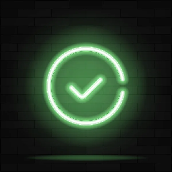 Zelené Zatržítko Neon Sign Vektoru Zkontrolujte Seznam Tlačítko Neon Dávaného — Stockový vektor