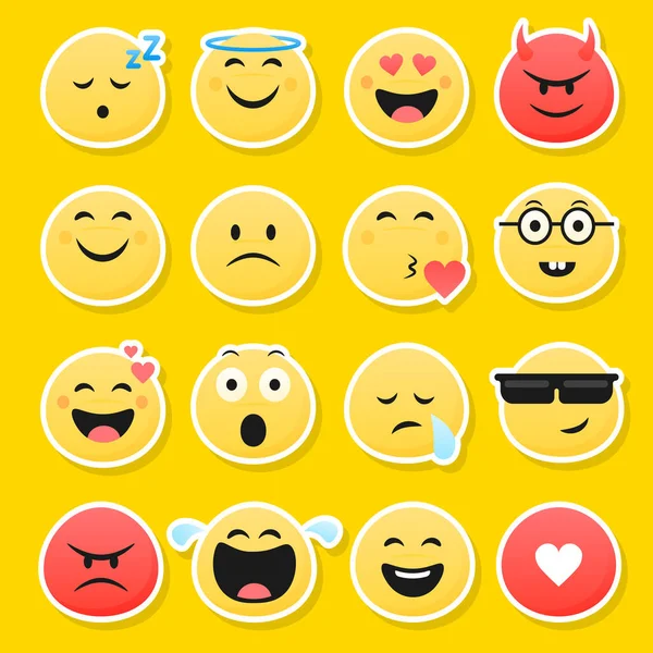 Funny Smiley Faces Different Expressions Vector Illustration — Stock Vector
