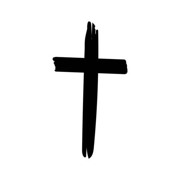 Icône Croix Grunge Noire Dessinée Main Simple Signe Croix Chrétienne — Image vectorielle