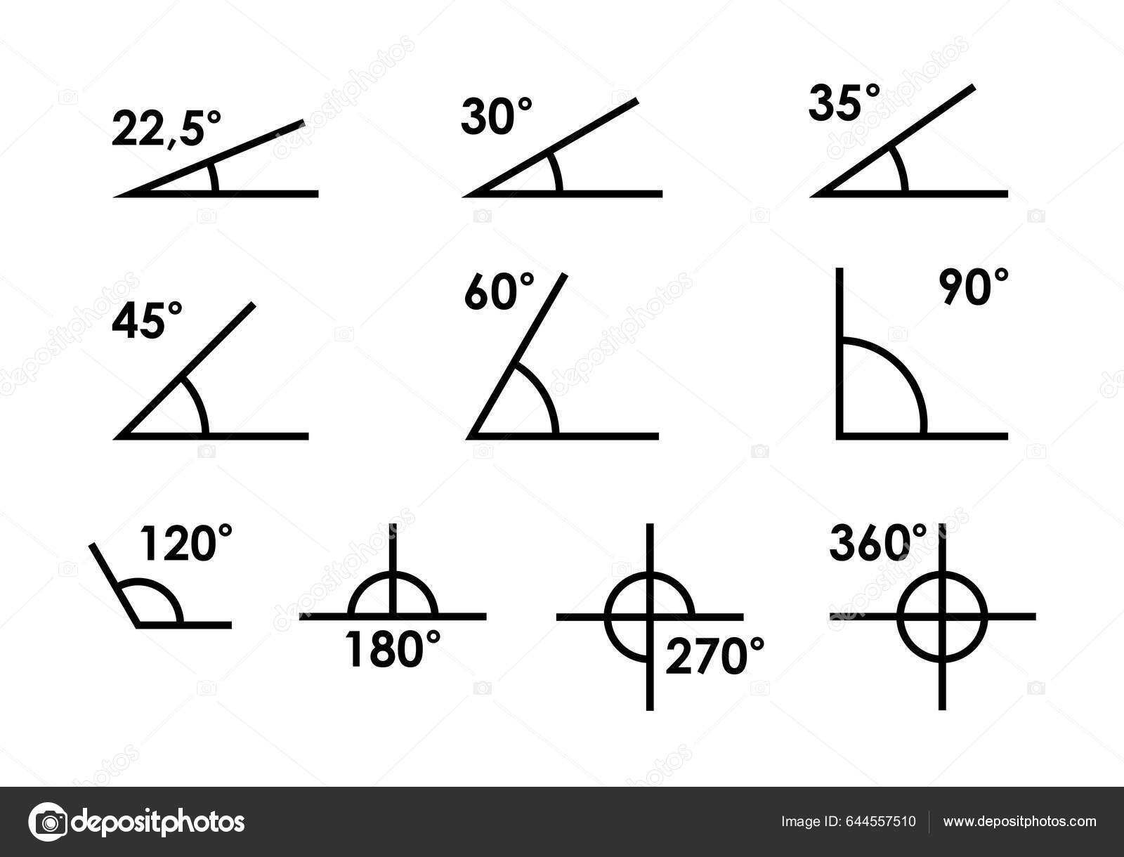 Ângulo 180 Graus Ilustração Vetorial Símbolo Geometria Matemática Conjunto  Ícones imagem vetorial de vectorplus© 644557510