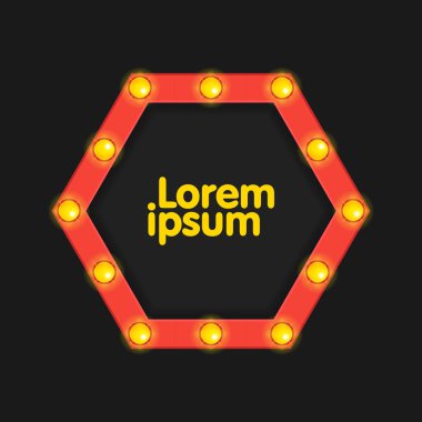 Altıgen parlak retro ışık reklam panosu. Vektör illüstrasyonu