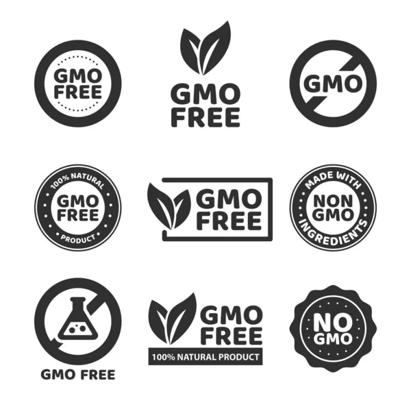 Vector Illustration Different Black Colored Gmo Free Emblems — Stock Vector