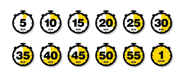 Countdown Timer Conjunto Ícones Vetoriais Conjunto Temporizadores Simples Ícones Cronômetro — Vetor de Stock