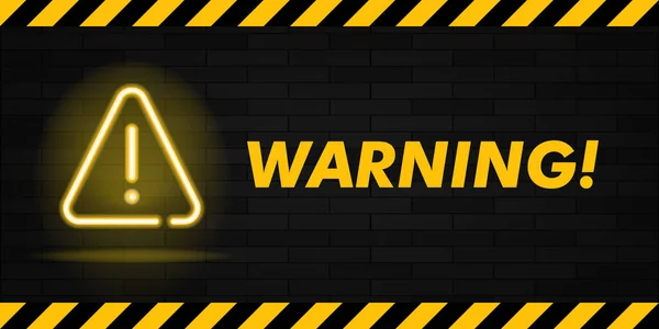 Warning Neon Text Triangle Sign Exclamation Mark Caution Design Night — Stock Vector