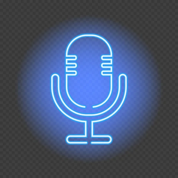 Podcast Segno Neon Microfono Sfondo Trasparente Illustrazione Vettoriale Stile Neon — Vettoriale Stock