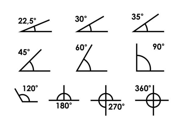 Ángulo 180 Grados Ilustración Vectorial Símbolo Geometría Las Matemáticas Conjunto — Archivo Imágenes Vectoriales