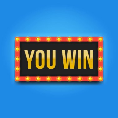 İçinde harf olan kare parlayan çerçeve - Sen kazandın. Modern vektör çizimi. Yeşil arkaplanda oyun kulüpleri için imza panosu.
