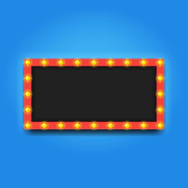 Uzay metni siyah arkaplanı için lambalı dikdörtgen ilan panosu. Vektör illüstrasyonu