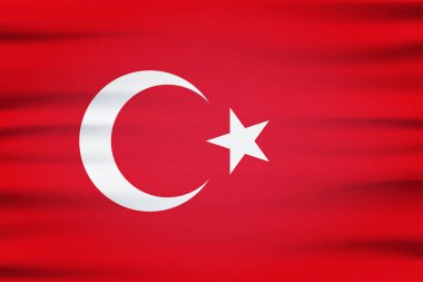 Beyaz hilal ve kırmızı arka planda yıldız olmak üzere üç boyutlu Türkiye bayrağı. Türk Cumhuriyeti Avrupa ülkesi resmi bayrağı eğri kumaş veya dalga vektör dokusu ile dalgalanıyor