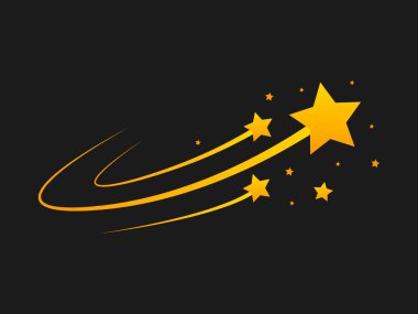Kuyrukluyıldızların, Meteorların, Asteroitlerin, havai fişeklerin düşüşünün yıldız silueti. Siyah arkaplanda izole edilmiş vektör tasarım ögeleri.