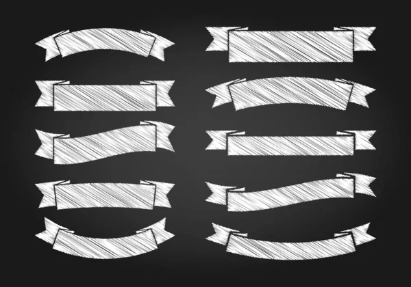 Крейдовий Ескіз Вінтажних Стрічок Темному Фоні Крейди Рука Намальована Векторна — стоковий вектор