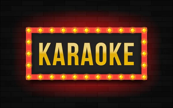 Zářící Rám Nápisem Karaoke Moderní Ilustrace Rámeček Neonovými Světly Cihlové — Stockový vektor