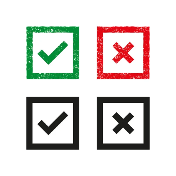Set Croce Verde Rossa Gancio Checkmark Icone Simboli Pulsante Decisione — Vettoriale Stock