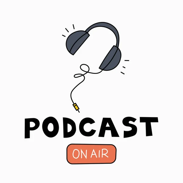 Podcast Müzik Radyo Dinlemek Için Kulaklıklar Sesleri Dinle Vektör Karalama — Stok Vektör