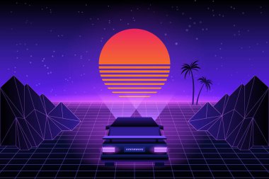 80 'lerin Retro-Fi geçmişi. Vector retro futuristic synth retro wave illustration in 1980s posterters style. 80 'ler tarzında herhangi bir baskı tasarımı için uygundur.