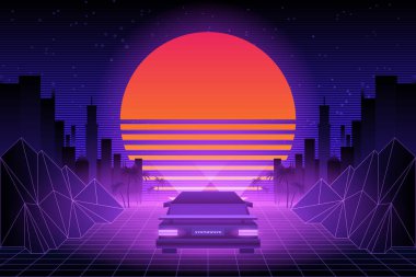 80 'lerin Retro-Fi geçmişi. Vector retro futuristic synth retro wave illustration in 1980s posterters style. 80 'ler tarzında herhangi bir baskı tasarımı için uygundur.
