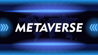 Geleceğin dijital teknolojisi metaverse, renkli arka plan kavramı. Vektör illüstrasyonu.