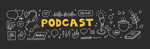 Registrazione Ascolto Podcast Trasmissione Radio Online Servizio Streaming Audio Concept — Vettoriale Stock