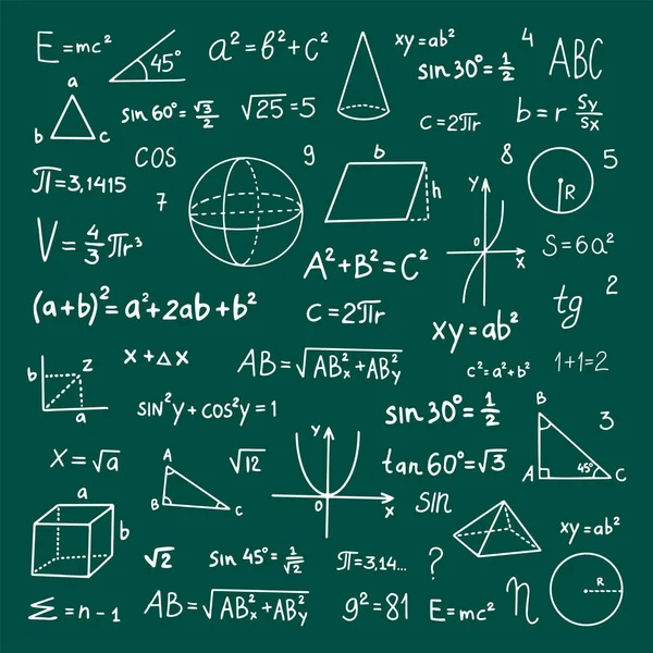 手描きの数学記号 緑の背景に数学記号 数学記号をスケッチし — ストックベクタ