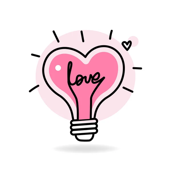 Elektryczna Lampa Formą Serca Słowa Miłość Sketch Ikona Stylu Doodle — Wektor stockowy