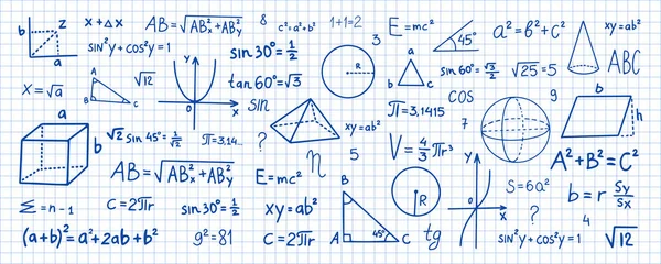 Ręcznie Rysowane Symbole Matematyczne Symbole Matematyczne Tle Notebooka Szkice Symboli — Wektor stockowy