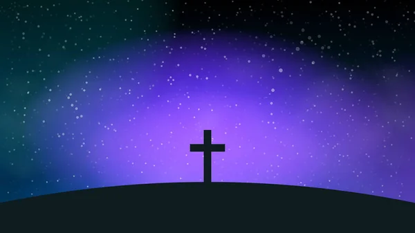 Jesus Kors Symbol Mörk Natt Bakgrund Med Kopieringsutrymme För Textdesign — Stock vektor