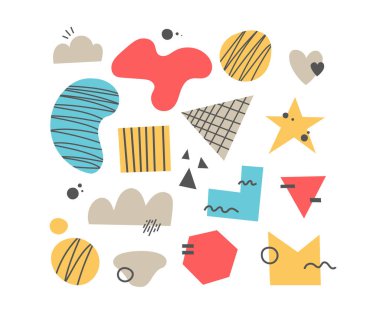 Soyut karalama şekilleri. El çizimi geometrik dekoratif karalamalar. Vektör illüstrasyonu.