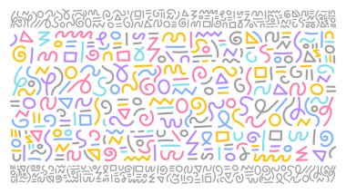 Renkli çizgi karalama arkaplanı. Yaratıcı minimalist tarz sanat arkaplan koleksiyonu, temel şekilli moda tasarımı. Modern soyut renk arkaplanı.