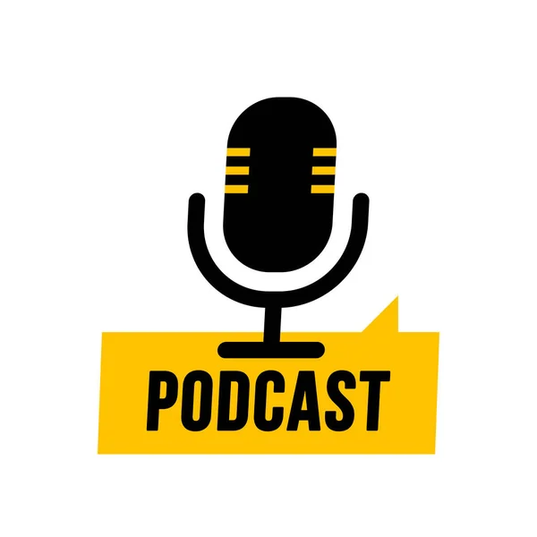 Podcast Beyaz Arkaplanda Vektör Düz Illüstrasyon Simge Logo Tasarımı — Stok Vektör