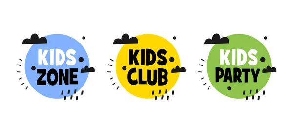 Kinder Party Unterhaltung Textset Kids Room Club Und Party Vektor — Stockvektor