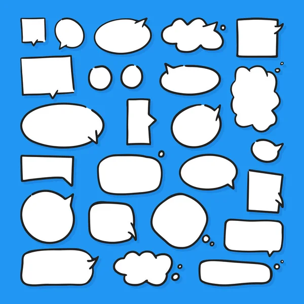 Prázdné Bílé Řečové Bubliny Ručně Kreslené Set Izolované Modrém Pozadí — Stockový vektor