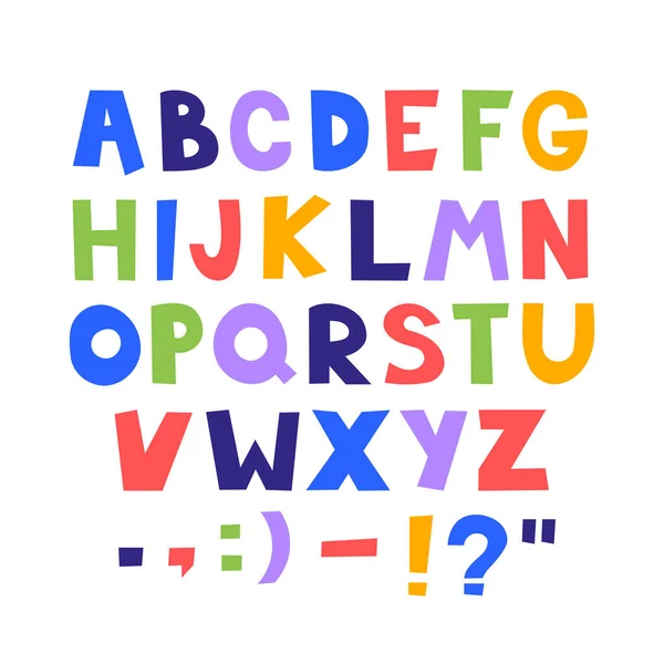 Παιδικό Στυλ Πολύχρωμο Σχέδιο Γραμματοσειράς Παιχνιδιάρικο Παιδικό Αλφάβητο Γράμματα Και — Διανυσματικό Αρχείο