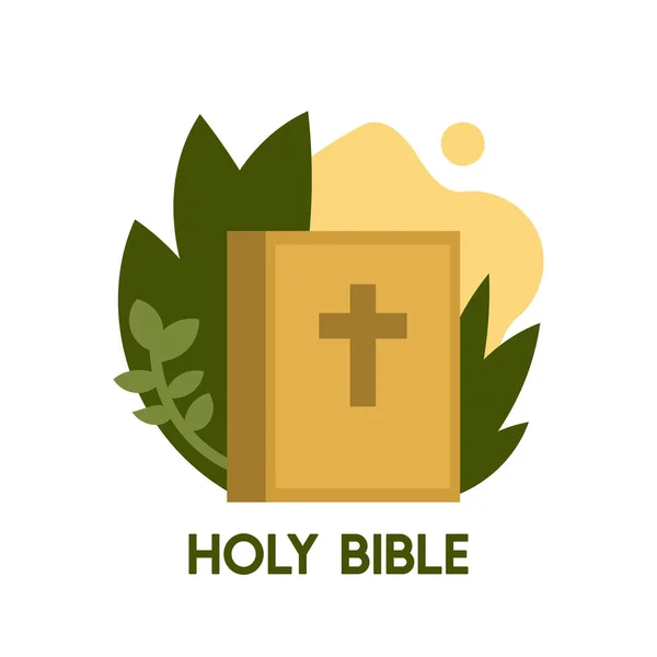 Bibel Ikon Vektor Illustration Vit Bakgrund Bibelbok Med Blad Och — Stock vektor