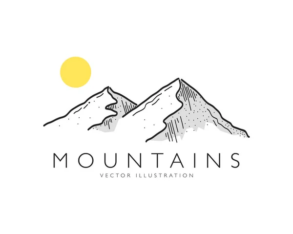 Des Montagnes Peaks Rocheux Dessinés Main Avec Ombre Couleur Soleil — Image vectorielle