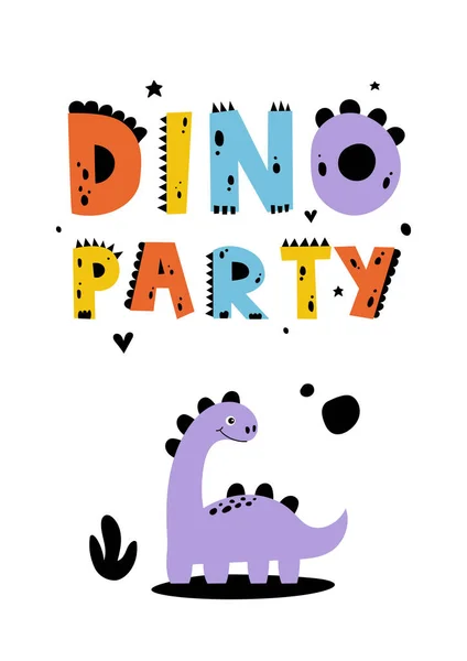 Impreza Dino Ładny Plakat Dino Party Litery Dinozaurów Projekt Dla — Wektor stockowy