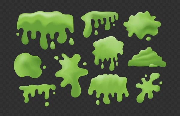 Slime Green Purulent Blots Slimy Goo Splashes Mucus Smudges Bright — Stock Vector