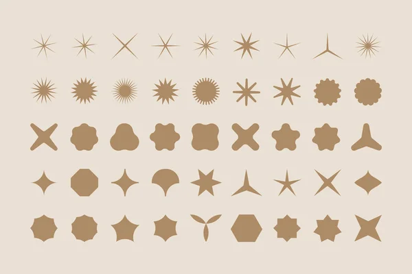 Vector Set Flower Star Shapes Y2K Shapes Shine Sun Sunbeams — Stock Vector