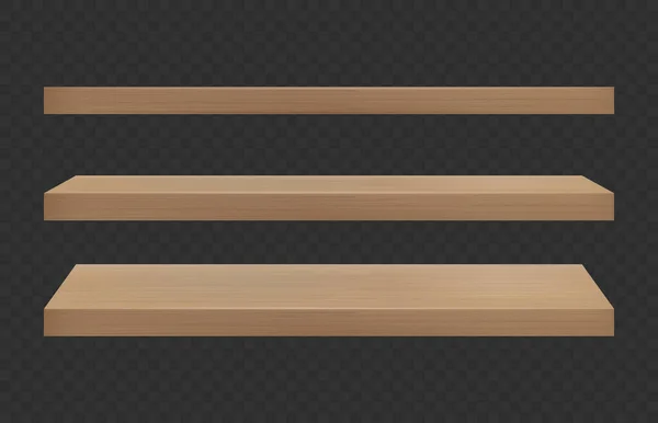 Realistic Empty Wooden Store Shelves Set Product Shelf Wood Texture — Stok Vektör