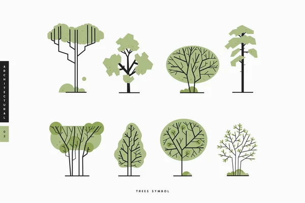 Side View Set Green Graphics Trees Elements Outline Symbol Architecture — Stock Vector