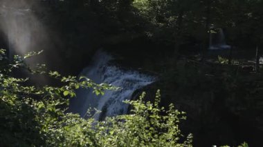 Sonbahar mevsiminde doğal parkın manzarası, renkli ağaçlar ve Rastoke 'ta bir şelale.