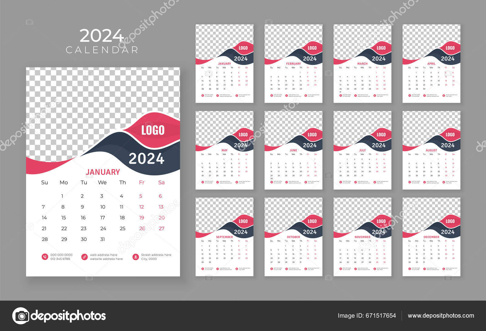 Vector Wall Calendar 2024 Wall Calendar 2024 Company Calendar Template Vector Wall Calendar 2024 Wall Calendar 2024 Company Calendar Template