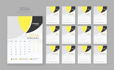 Wall calendar 2024, Company Calendar şablonu, Week start Sunday, Vector wall takvimi 2024, Wall calendar in a minimalist style
