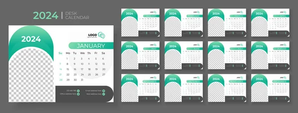 Plantilla Calendario Escritorio 2024 Semana Comienza Domingo Planificador Para 2024 — Vector de stock