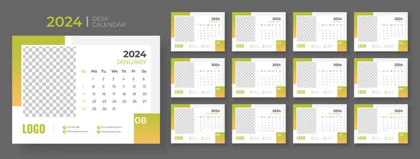 Šablona Kalendáře Stolu 2024 Týden Začíná Neděli Plánovač 2024 Rok — Stockový vektor