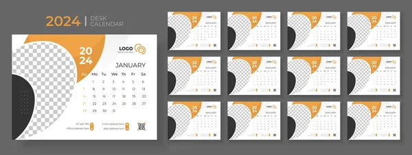 Desk Calendar 2024 Template Design Office Calendar 2024 Week Starts — Stock Vector
