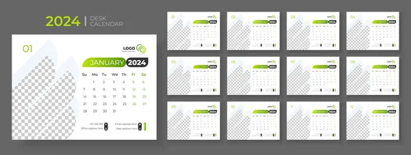 Schreibtischkalendervorlage 2024 Wochenbeginn Sonntag Bürokalender 2024 — Stockvektor