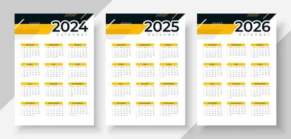 2024年 2025 2026年に設定されたシンプルなカレンダー シンプルな編集可能なベクトルカレンダー 日曜日から始まる週 — ストックベクタ